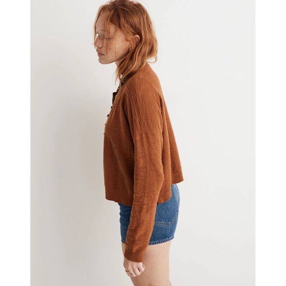 Madewell Brampton Cropped Crewneck Button Cardigan Sweater Brown Small - Picture 3 of 13